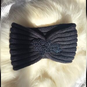 Vintage Black Knit Headband With Breading-O/S